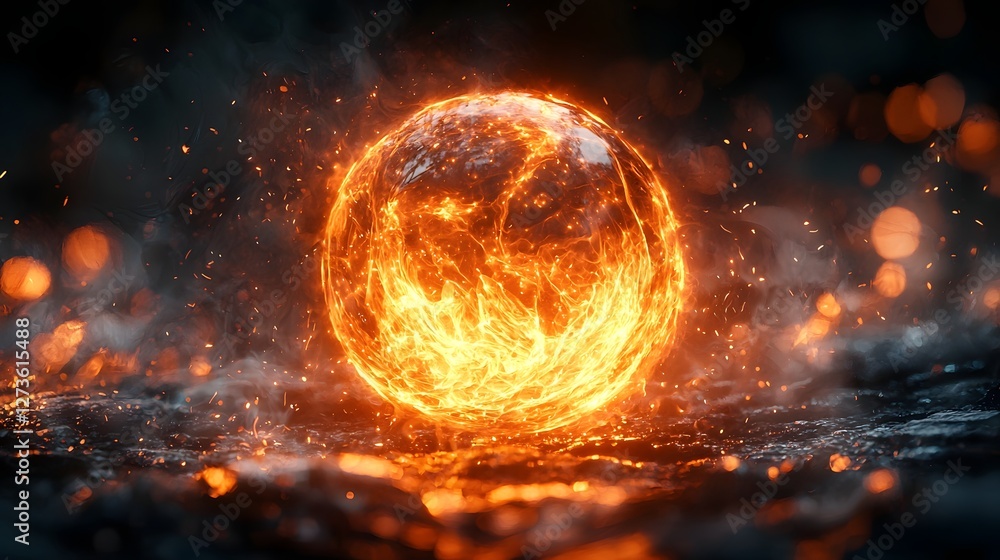 Obraz premium Glowing Bomb Detonation Sparking Vibrant Energy Ripples Across Futuristic Metallic Battlefield