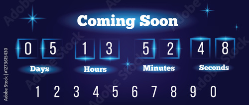 Futuristic Coming Soon Count Down Template. Graphic design elements and resources concept vector art