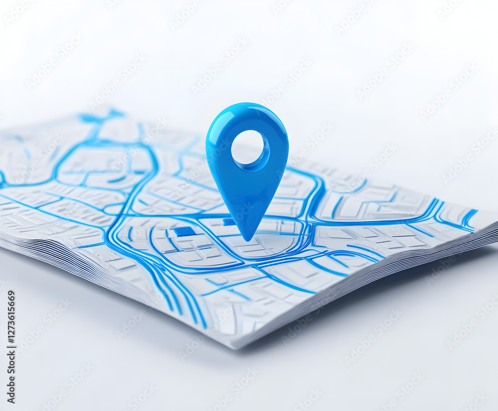 Digital Navigation Symbol Featuring a 3D Blue Pin on a Folded City Map for Mobile and Web Apps Digital Navigation Symbol Featuring a 3D Blue Pin on a Folded City Map for Mobile and Web Apps