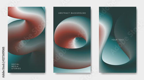 A set of abstract backgrounds with colorful gradient smooth 3d elements.