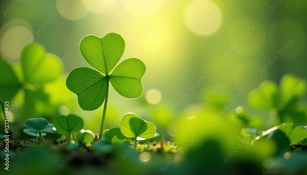Obraz premium Green clover leaves growing in sunlight
