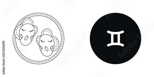 Zodiac horoscope. Gemini astrological icon symbol. Stylized star sign esoteric. Simple line vector illustration.
