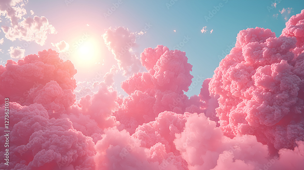 Fototapeta premium Dreamy pink clouds illuminated by a glowing sun