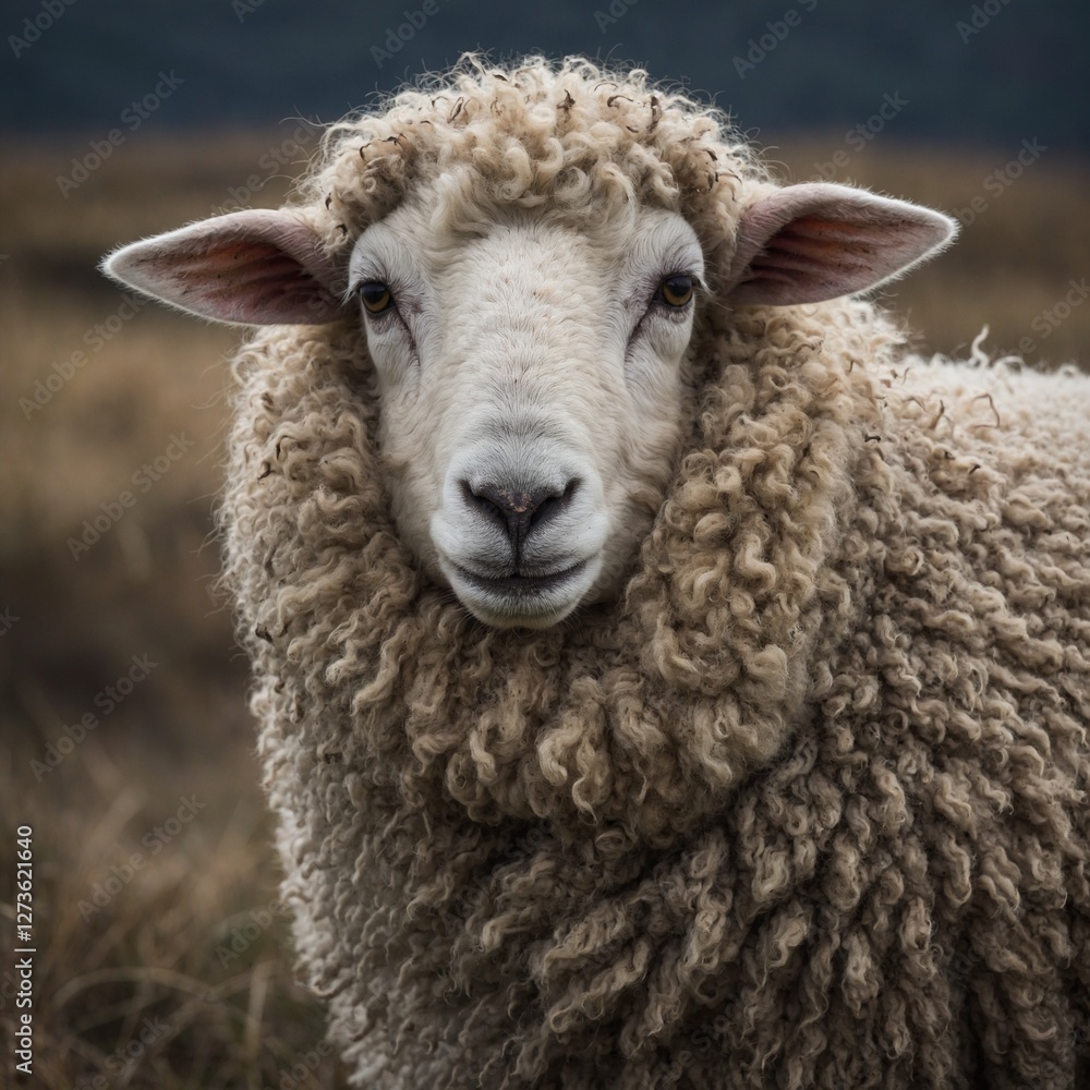 A sheep with a perfectly round, puffy wool coat. A sheep with a perfectly round, puffy wool coat.