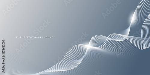 Abstract grey white background with flowing glowing lines. Dynamic flowing lines wave. Futuristic technology concept. Vector illustration