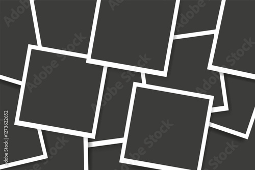 Blank instant photo frame collage. Retro film photography album template. Realistic paper snapshot for scrapbook or digital display. Vector illustration