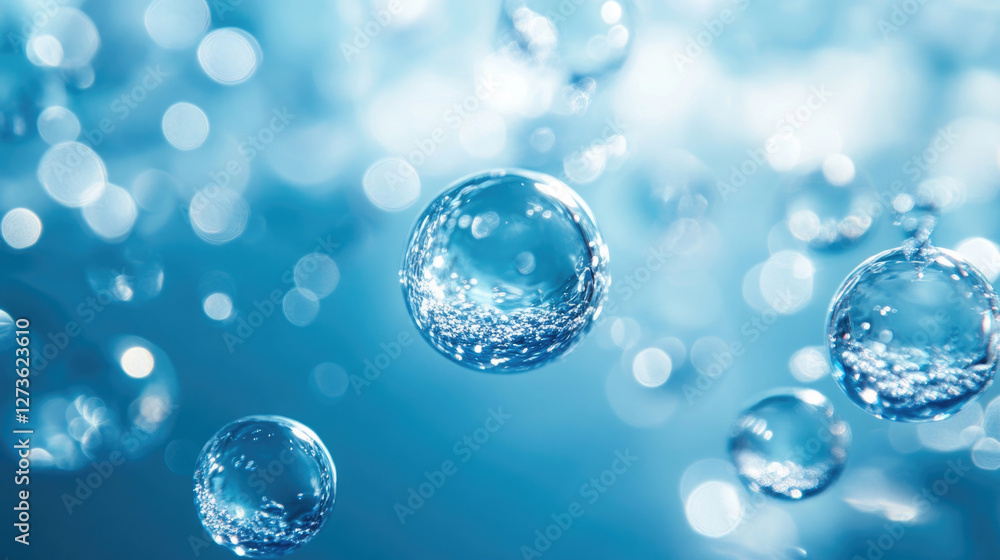 Bubbles floating in clear blue water create a tranquil underwater atmosphere during sunlight Bubbles floating in clear blue water create a tranquil underwater atmosphere during sunlight
