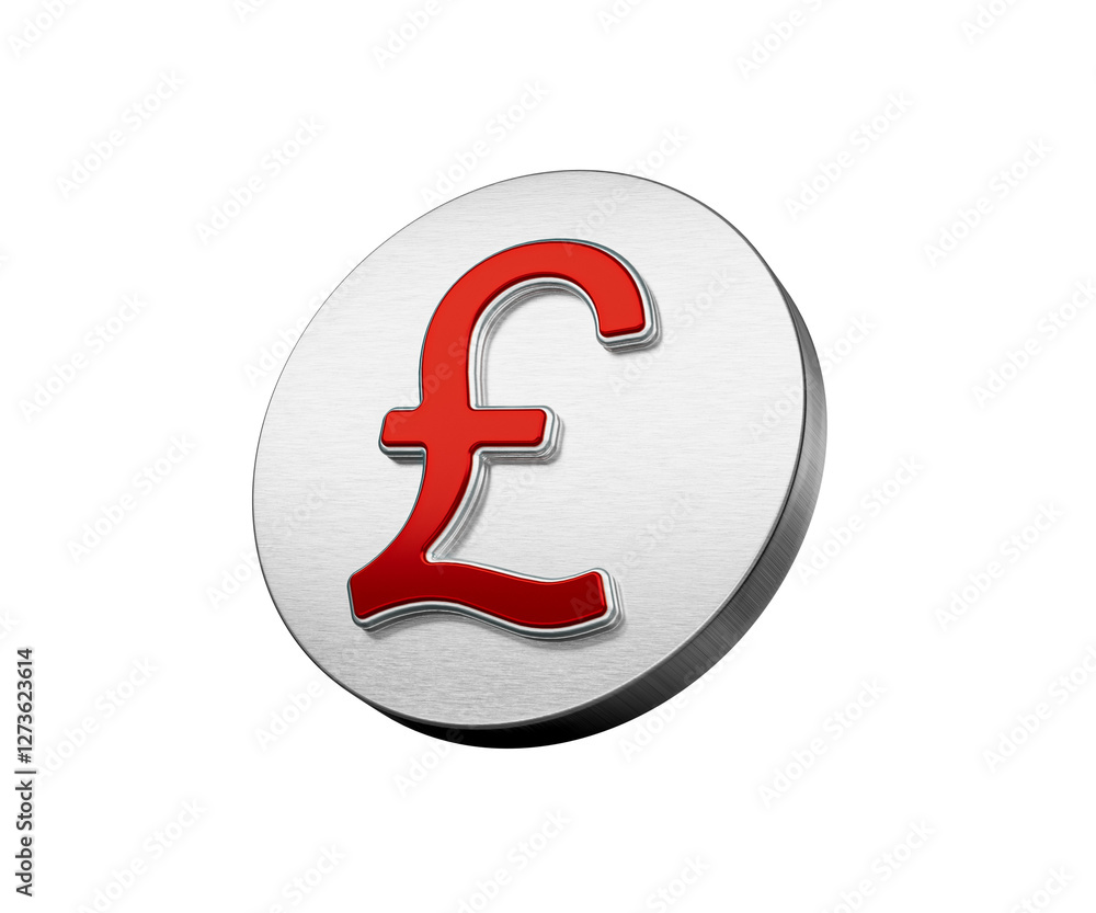 Vibrant Red British Pound Currency Symbol On A Metallic Silver Disc Icon 3D Illustration Vibrant Red British Pound Currency Symbol On A Metallic Silver Disc Icon 3D Illustration