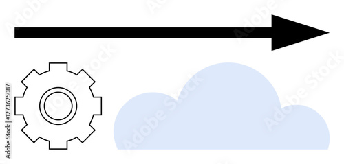 Black arrow points toward light blue cloud beside gear outline, symbolizing cloud computing, automation, and streamlined workflows. Ideal for IT processes, teamwork, SaaS, future tech growth, or
