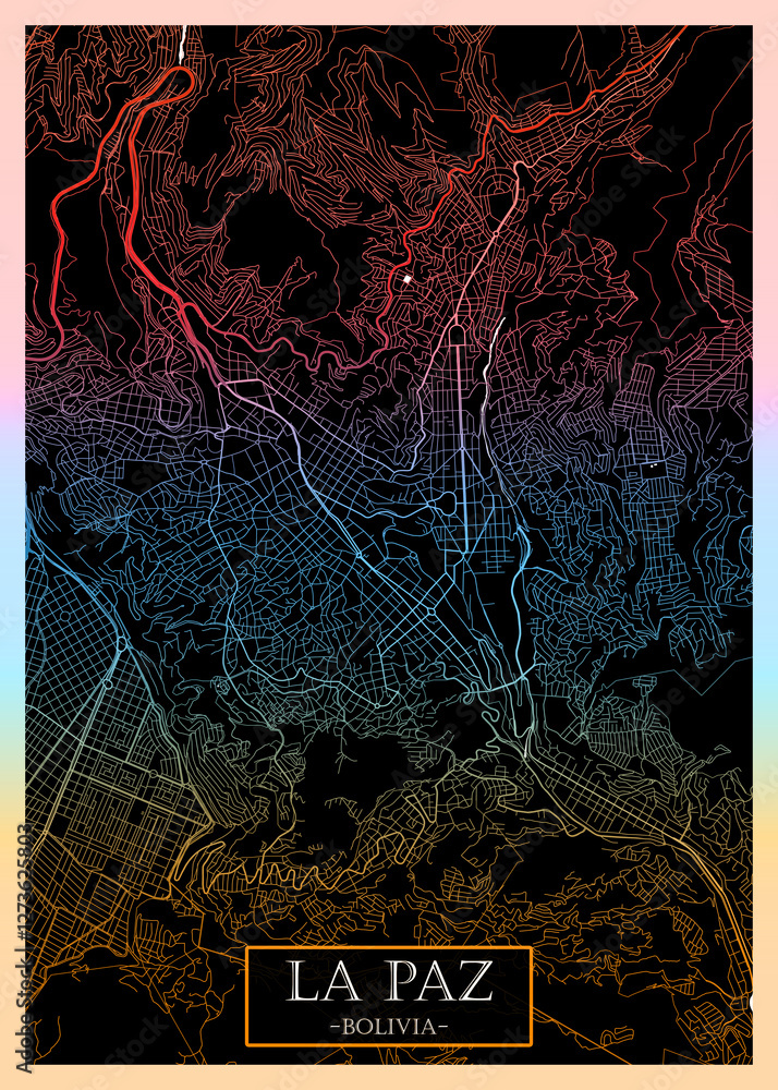 La Paz City Street Map, abstract city banner, colorful urban paint, abstract watercolor, downtown watercolor paint, business city panorama