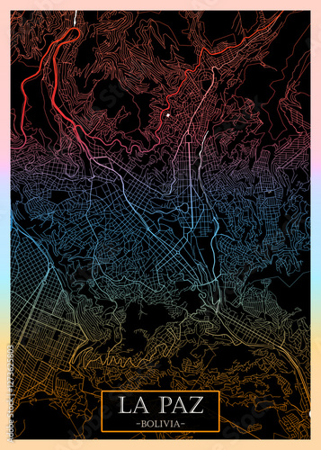 Obraz na płótnie La Paz City Street Map, abstract city banner, colorful urban paint, abstract watercolor, downtown watercolor paint, business city panorama w salonie