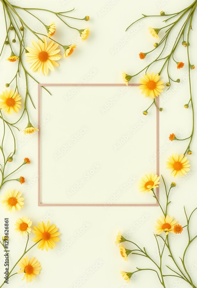 Yellow Daisies Frame Pastel Background Blank Space Yellow Daisies Frame Pastel Background Blank Space