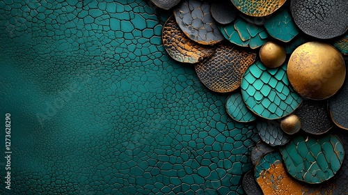 Captivating close up of a snake s skin showcasing the mesmerizing iridescent scales in a mesmerizing palette of deep emerald and onyx hues  This abstract organic texture evokes a natural photo