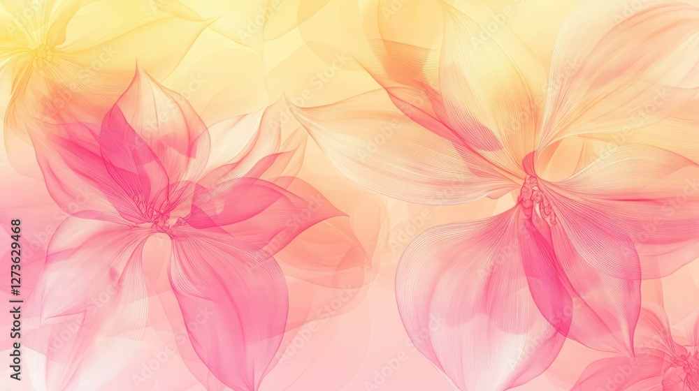 Obraz premium Watercolor-style pink and yellow floral design creates a gentle, airy background suitable for feminine branding.