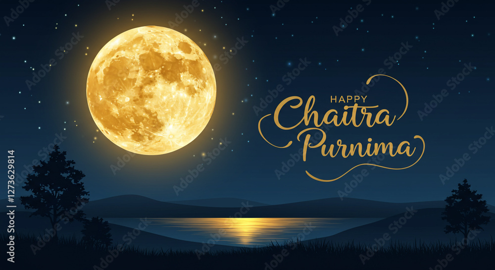 Fototapeta premium Chaitra Purnima with Floating Lamps