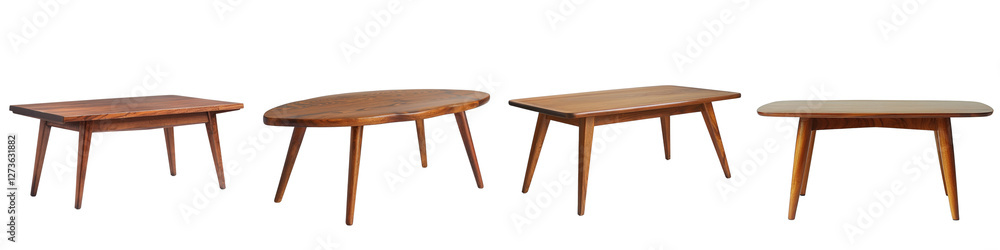 Mid-Century Modern Coffee Table Collection with Tapered Legs Showcasing Unique Designs and Natural Wood Finishes Mid-Century Modern Coffee Table Collection with Tapered Legs Showcasing Unique Designs and Natural Wood Finishes