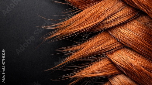 Smooth and silky chestnut brown horse mane texture with a luxurious natural and elegant aesthetic  The fibrous glossy and shiny strands create an abstract and intricate pattern photo