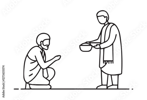 Alms Islamic vectors, muslim share Icons representing Zakat, the Islamic practice of charity, illustrate the act of giving monetary aid and distributing alms. These symbols depict Muslim individuals.