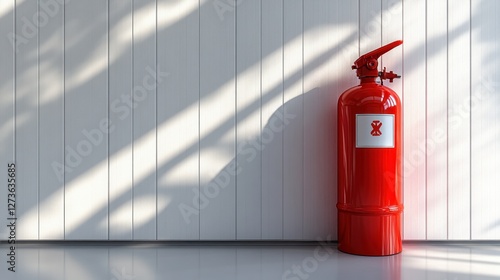 Wallpaper Mural Red fire extinguisher against white wall, sunny interior, safety Torontodigital.ca