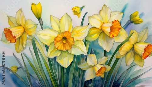 Wallpaper Mural watercolor illustration garden flowers daffodils narcissus Torontodigital.ca