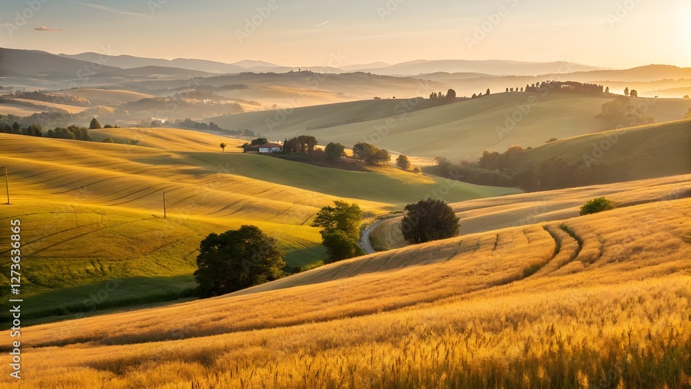 Fototapeta premium Rolling Hills Covered in Golden Wheat