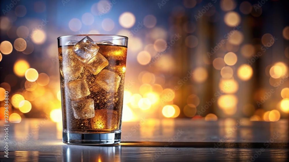 Refreshing Iced Beverage in a Glass on a Table with a Sparkling Background Refreshing Iced Beverage in a Glass on a Table with a Sparkling Background