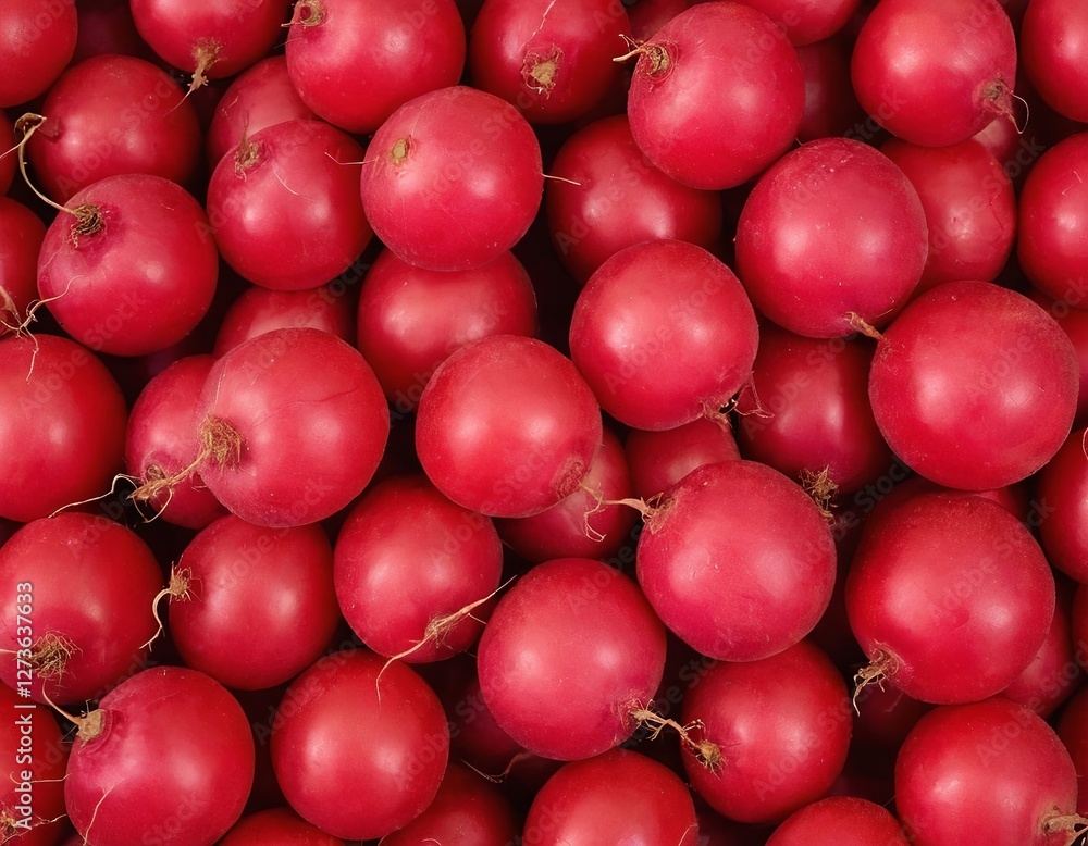 Fresh red radishes piled together, showcasing their vibrant color and fresh appeal. Fresh red radishes piled together, showcasing their vibrant color and fresh appeal.