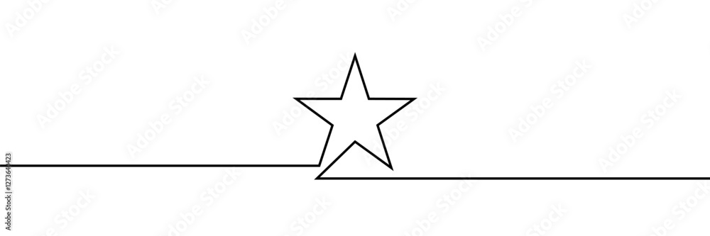 Fototapeta premium A simple black continuous line drawing of a five-pointed star, symbolizing excellence, success, and creativity in a minimalist style. Vector illustration