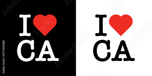I Love CA California Red Heart Lettering T-Shirt Sweatshirt Digital Lettering Vector Design