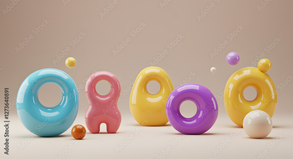 Fototapeta premium Abstract 3D Shapes in Pastel Colors, Generative AI image, Colorful Geometric Shapes on Beige Background, Generative AI image