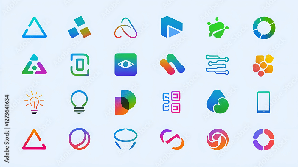 Digital logo set for technology brands, simple symbols with tech icons Digital logo set for technology brands, simple symbols with tech icons