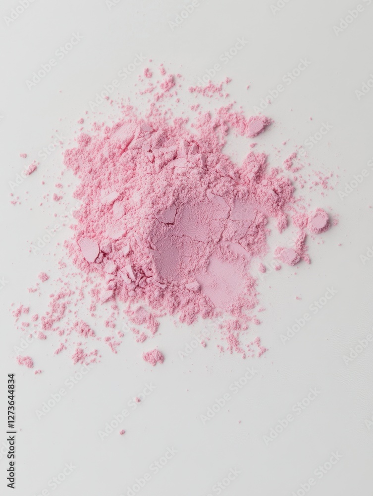 Fototapeta premium Soft pink powder scattered on a white surface creates an artistic display showcasing color and texture
