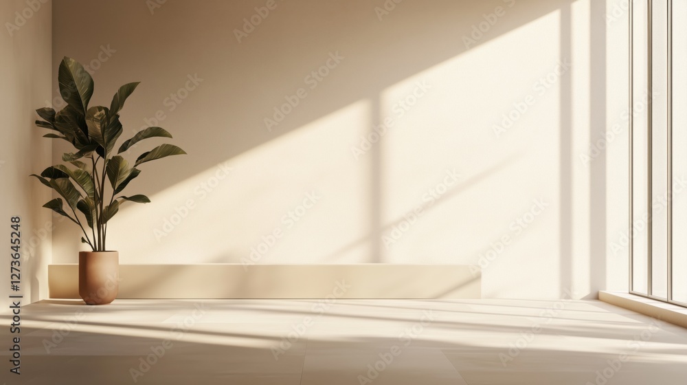Minimalist Beige Background with Decorative Vase and Green Plants Minimalist Beige Background with Decorative Vase and Green Plants