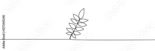 A simple black continuous line drawing of a rowan leaf , symbolizing nature, growth, and elegance in a minimalist and modern style. Vector illustration