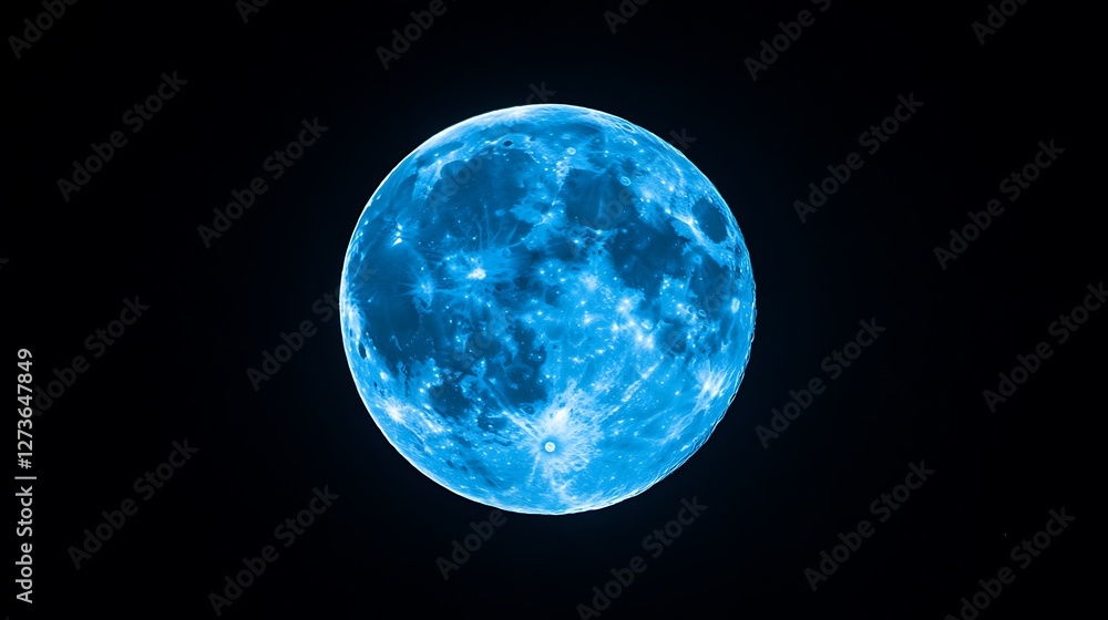 Obraz premium Full Blue Moon Shining Brightly in Dark Night Sky Space