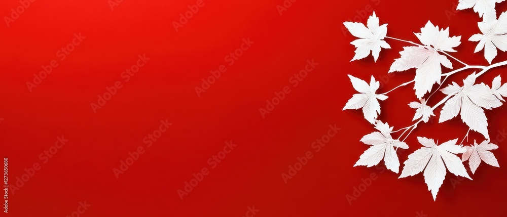 Delicate Momiji maple leaf silhouettes in pure white over a scarlet red background, seasonal and stylish natureinspired motif Delicate Momiji maple leaf silhouettes in pure white over a scarlet red background, seasonal and stylish natureinspired motif