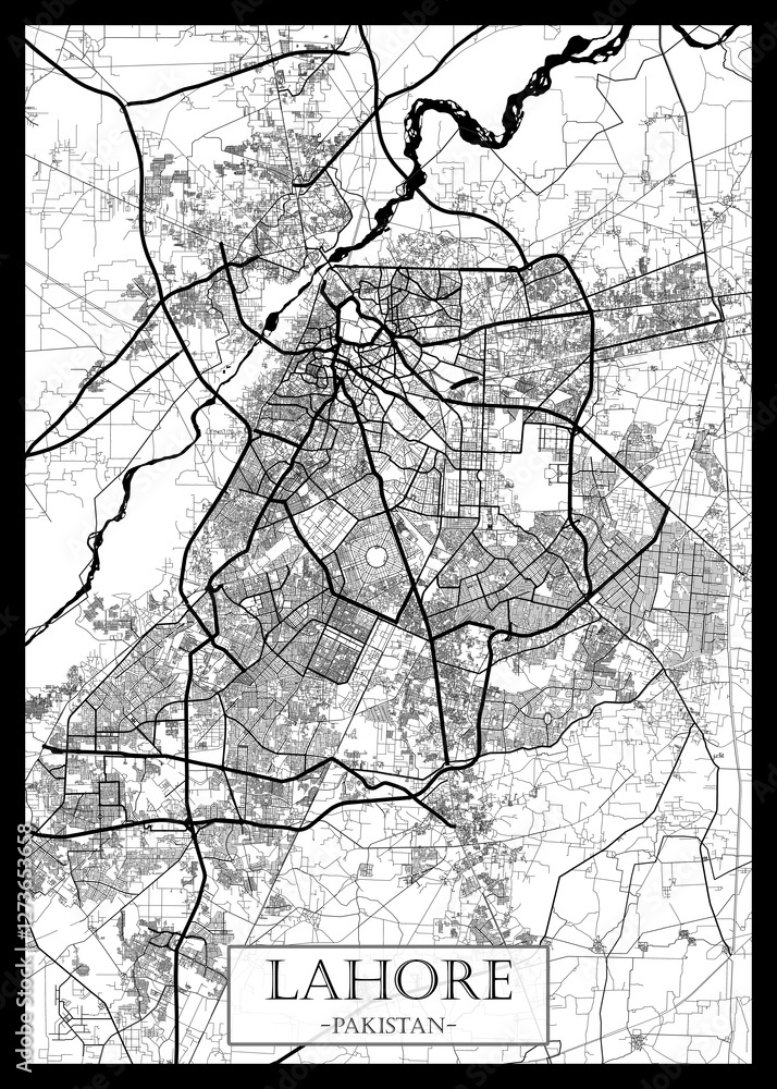 Obraz premium Lahore Pakistan Map, abstract city banner, colorful urban paint, abstract watercolor, downtown watercolor paint, business city panorama