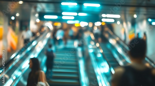 Wallpaper Mural Blurred City Metro Station with People Riding Escalators Upward Torontodigital.ca