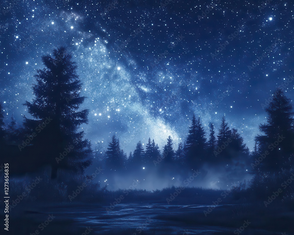 Stargazing in remote wilderness, glowing stars and Milky Way, soft dark blue tones, serene atmosphere, photorealistic Stargazing in remote wilderness, glowing stars and Milky Way, soft dark blue tones, serene atmosphere, photorealistic
