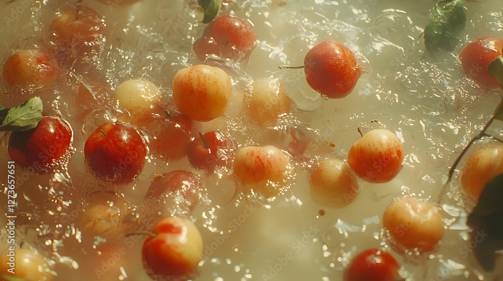 Apples submerged in ice water, kitchen setting, food photography Apples submerged in ice water, kitchen setting, food photography