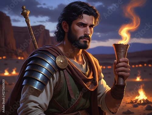 Potrait of Gideon, The Bliblical warrior and Judge From Old Testament.