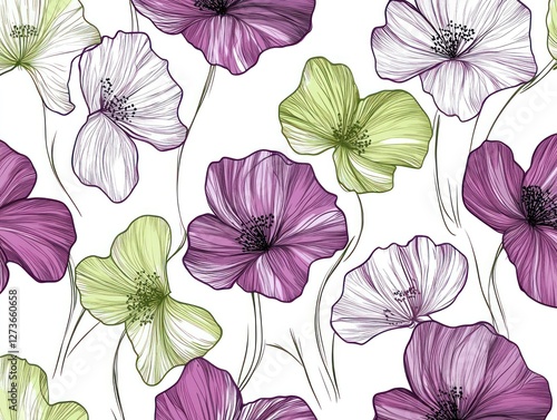 Wallpaper Mural Purple and green poppies floral seamless pattern, textile design Torontodigital.ca