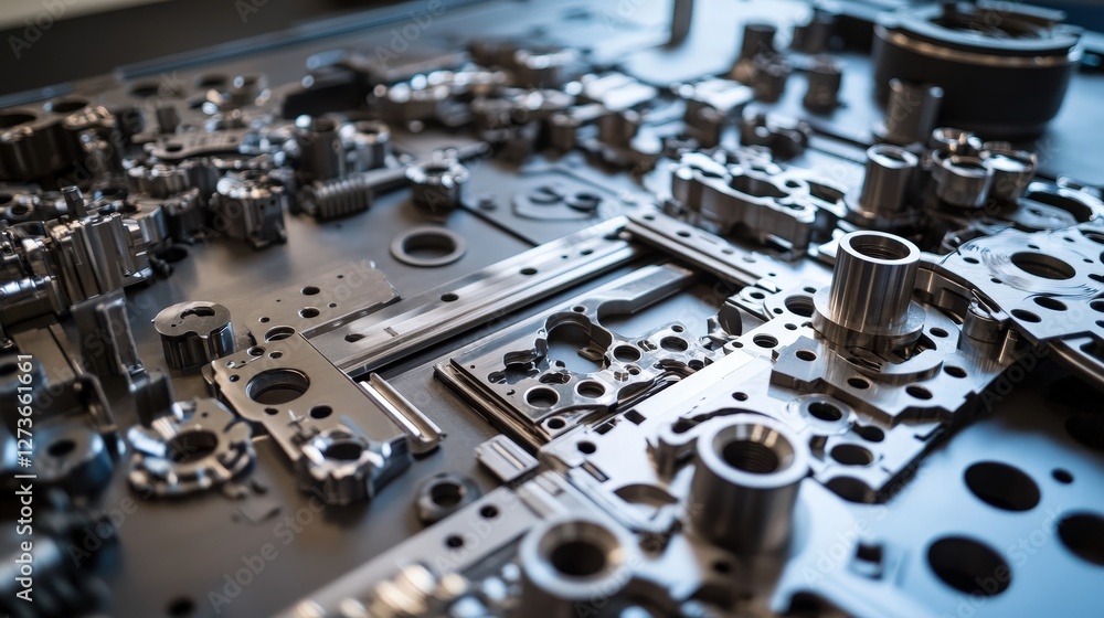 A car parts factory where metal parts are stamped and molded into intricate designs for automotive assembly. A car parts factory where metal parts are stamped and molded into intricate designs for automotive assembly.