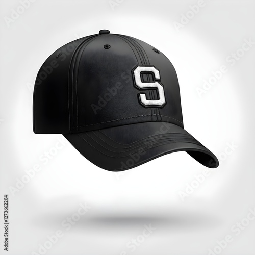 Realistic Baseball Cap Illustration – Detailed Hand-Drawn Hat with Sports-Themed Embroidered Logo, Perfect for Merchandise, Branding, and Apparel Mockups on White Background