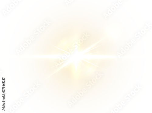 PNG sunlight overlay with soft golden rays, gentle glare, and glowing flare effects. Transparent background with isolated sun in PNG format. Perfect royalty-free image for bright, radiant designs.