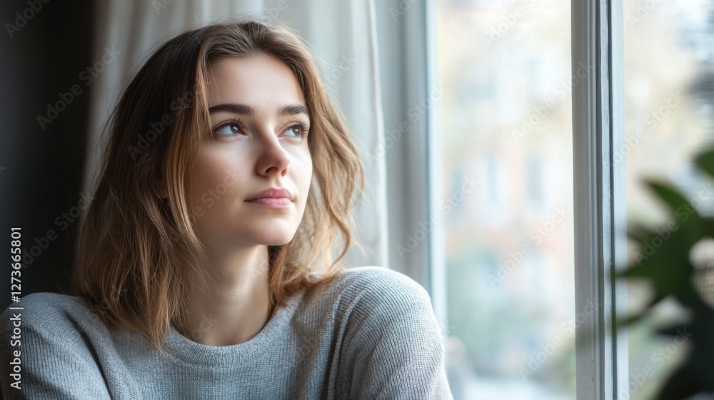 Withdrawal symptoms in a person sitting by a window, gazing outside. Featuring melancholy and emotional struggle Withdrawal symptoms in a person sitting by a window, gazing outside. Featuring melancholy and emotional struggle