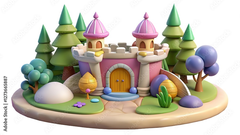 Obraz premium A model of fairytale castle on on a white isolated background. Generative AI. 