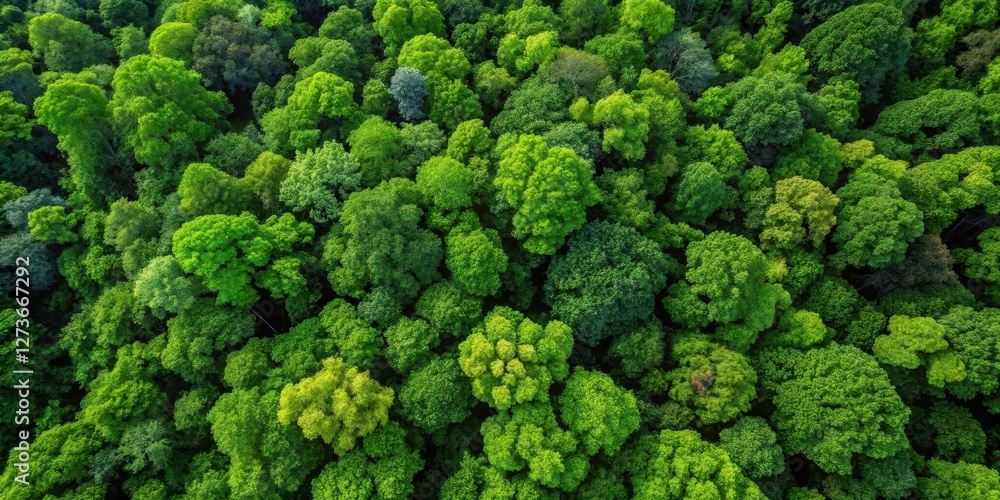 Dense foliage and branches with green leaves in a lush top view of a forest canopy Dense foliage and branches with green leaves in a lush top view of a forest canopy