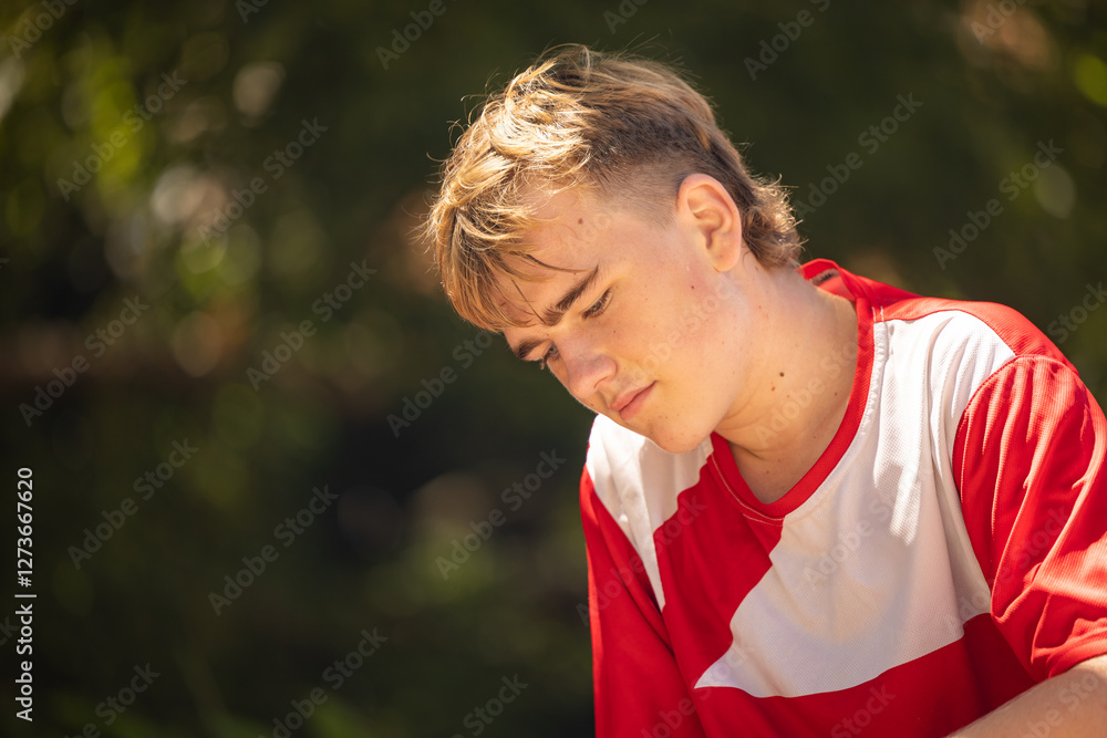 Close up portrait of teenage boy with serious expression Close up portrait of teenage boy with serious expression