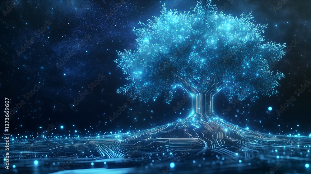 Fototapeta premium Cybernetic Growth A High-Tech Tree in a Digital Realm